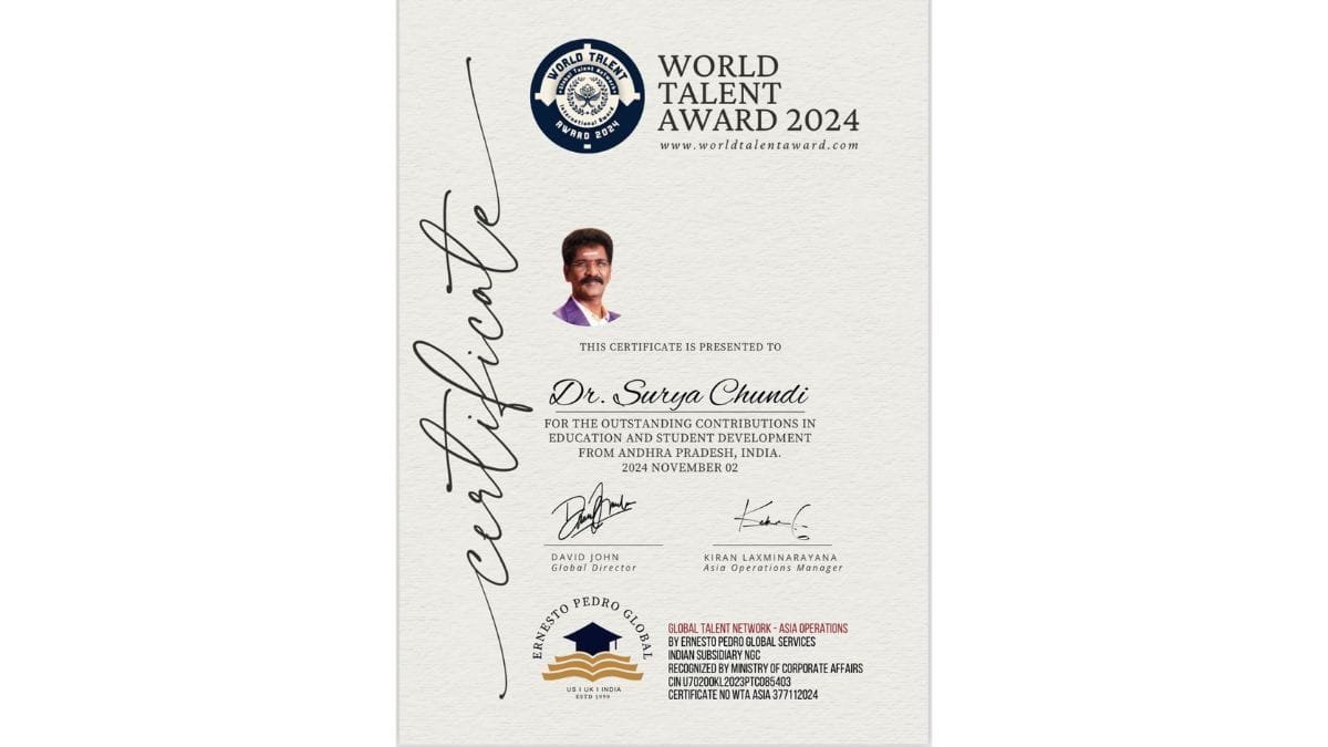 Dr. Surya Chundi: A Visionary Leader Awarded the World Talented Award 2024 for Transformative Education